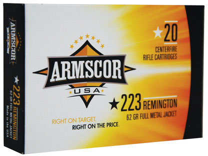 Armscor Rifle Ammunition FAC223-8N, 223 Remington, Full Metal Jacket, 62 GR, 20 Rd/bx