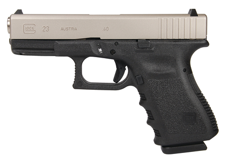 Glock 23 Gen3 Pistol PI2350203NIB, 40 S&W, 4 in, Polymer Grip, Nickel/Black Finish, 13 Rd