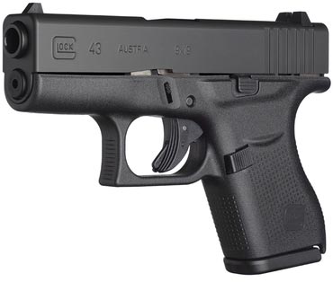 Glock 43 Single Stack Pistol UI4350201, 9mm, 3.39", Black Synthetic Grips, Black Finish, 6 Rd, Made in USA