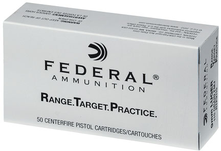 Federal Range Target Practice Handgun Ammunition RTP9115, 9mm, Full Metal Jacket, 115 Gr, 1180 fps, 50 Rd/bx