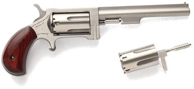 North American Sidewinder Revolver North American SWC4, 22 Magnum/22 LR, 4 in, Wood Grip, Stainless Finish, 5 Rd