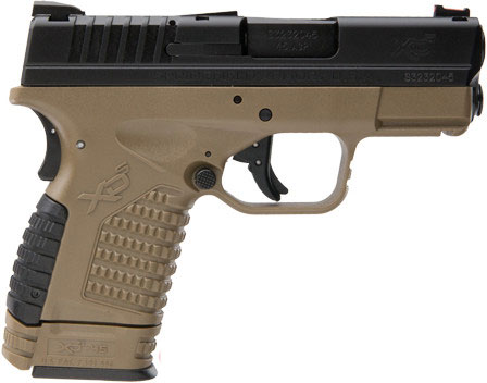 Springfield XDS Compact Pistol XDS93345DEE, 45 ACP, 3.3 in, Flat Dark Earth Polymer Grip, Black Finish, 5 Rd