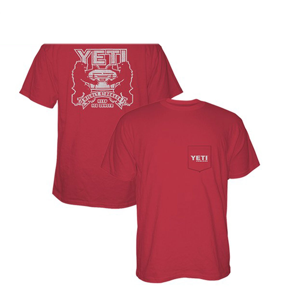 Yeti Coat of Arms Pocket T-Shirt, Red (YTSCOABR)