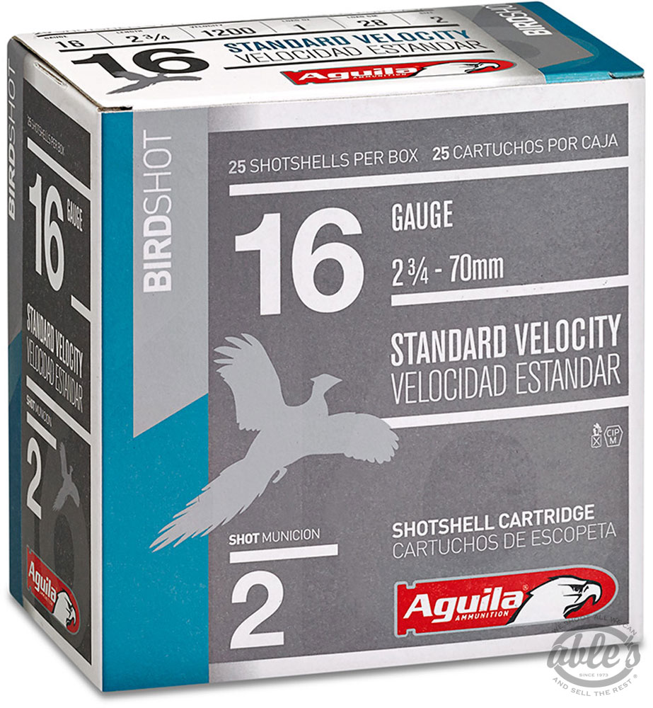 Aguila High Velocity Shotshells 1CHB1612, 16 Gauge, 2-3/4", 1 oz, 1200 fps, #2 Lead, 25 Rds/Bx