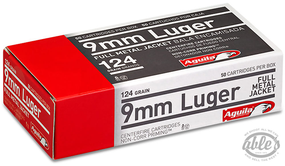 Aguila Pistol Ammunition 1E092110, 9mm, Full Metal Jacket (FMJ), 124 GR, 50 Rd/bx