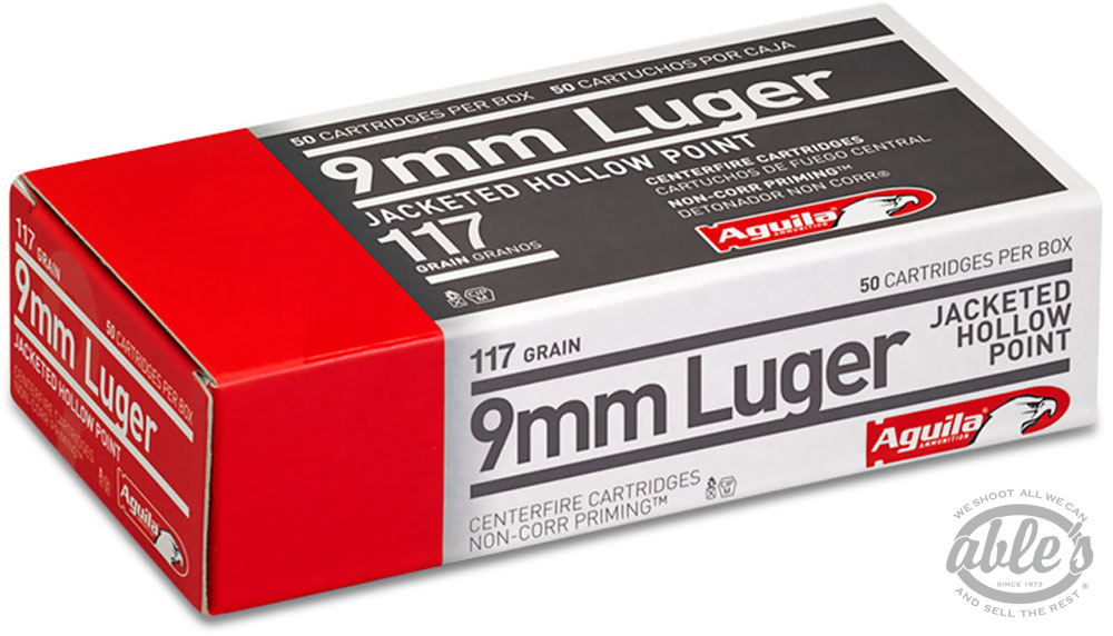 Aguila Pistol Ammunition 1E092112, 9mm, Jacketed Hollow Point (JHP), 117 GR, 50 Rd/bx