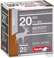 Aguila High Velocity Buckshot Shotshells 1C2002BA, 20 Gauge, 2-3/4", 1 oz, #2 Buck, 1220 fps, 25 Rds/bx