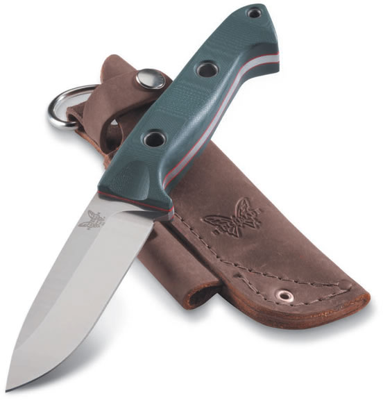Benchmade Bushcrafter Fixed Knife w/Stainless Steel Drop Point Blade, Leather Sheath (162)