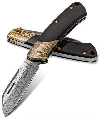 Benchmade Gold Class Proper Folding Knife w/Damascus Steel Plain Edge Sheepsfoot Blade (319-201)