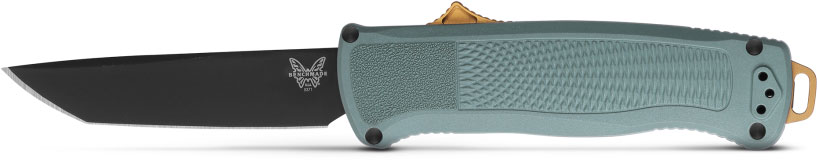 Benchmade Shootout Out The Front Knife w/ Plain Edge Black Tanto Blade, Sage Green Grivory Handle (5370BK-07)