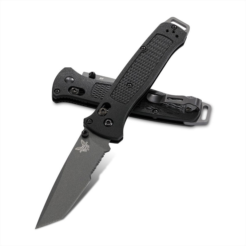 Benchmade Bailout Folding Knife w/Stainless Steel Gray Tanto Combo Edge Blade, Black Grivory Handle (537SGY)