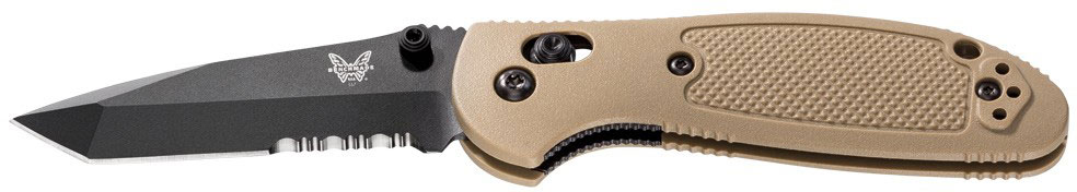 Benchmade Mini Griptilian Knife w/Combo Edge Black Tanto Blade, Sand (557SBKSN-S30V)