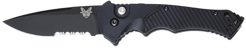 Benchmade Rukus II Automatic Folding Knife Drop Point Serrated Blade Black Handle (9600SBK)