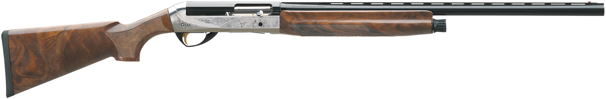 Benelli Legacy Semi-Auto Shotgun 10405, 12 Gauge, 26", 3" Chmbr, AA-Grade Satin Walnut, Nickel/Blue Finish, Etched Game Scene