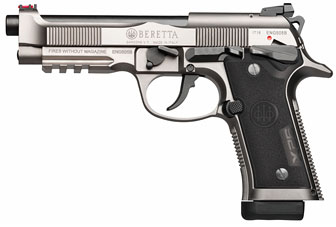 Beretta 92X Performance Semi-Auto Pistol J92XR20, 9mm, 4.9", Black Synthetic Grips, Stainless Steel Finish, 10 Rds