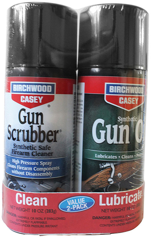Birchwood Casey Gun Scrubber 10 oz & Synthetic Gun Oil 10 ounce aerosol Value Pack (33302)