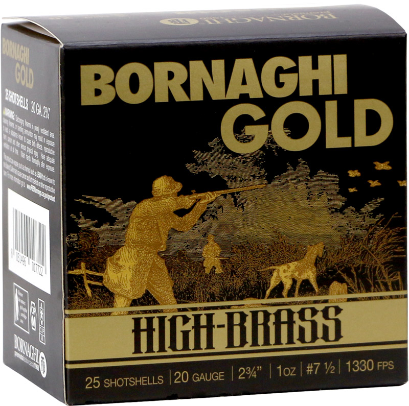 Bornaghi Gold High Brass Dove Loads 20GOLDDOVE2875, 20 Gauge, 2-3/4, 1 oz,  1330 fps, #7.5 Shot, 25 Rd/bx - Able Ammo