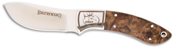 Browning Model 781 Packer RMEF Burl Wood Semi Skinner Fixed Blade Knife 322781