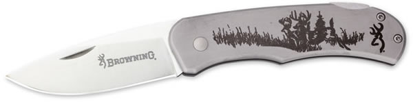 Browning Model 808 Presentation Deer Lockback Knife 322808, Matte Silver