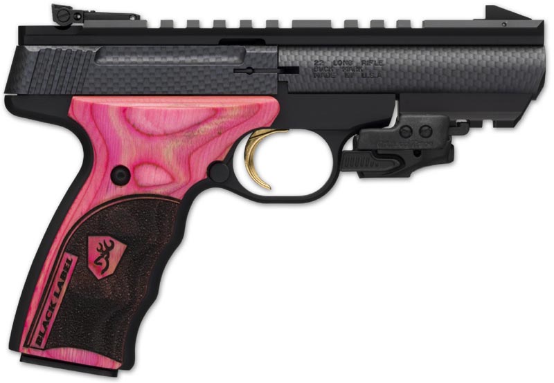 Browning Buck Mark Black Label Pistol 051510490, 22 LR, 4", Pink Laminated Grips, Carbon Fiber Dip Finish, 10 Rd