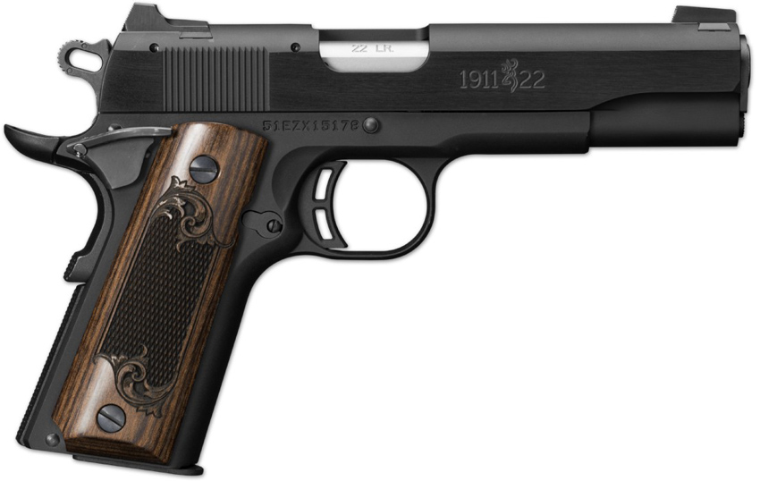 Browning 1911-22 Black Label Regal Pistol 051822490, 22 LR, 4.25", Rosewood Grips, Matte Black Finish, 10 Rd