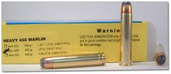 Buffalo Bore Rifle Ammunition 22B/20, 450 Marlin, Jacketed Flat Nose (FN), 405 GR, 1975 fps, 20 Rd/Bx