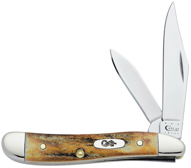 Case Genuine Stag Peanut Pocket Knife w/Clip & Pen Blades Geniuine Stag Handle 048
