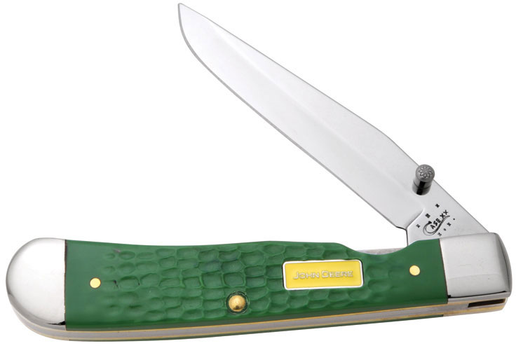 Case John Deere Trapperlock Pocket Knife w/Clip Blade & Jigged Green Synthetic Handle 15732