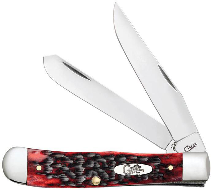 Case Peach Seed Jig Crimson Bone Trapper Pocket Knife (27380)