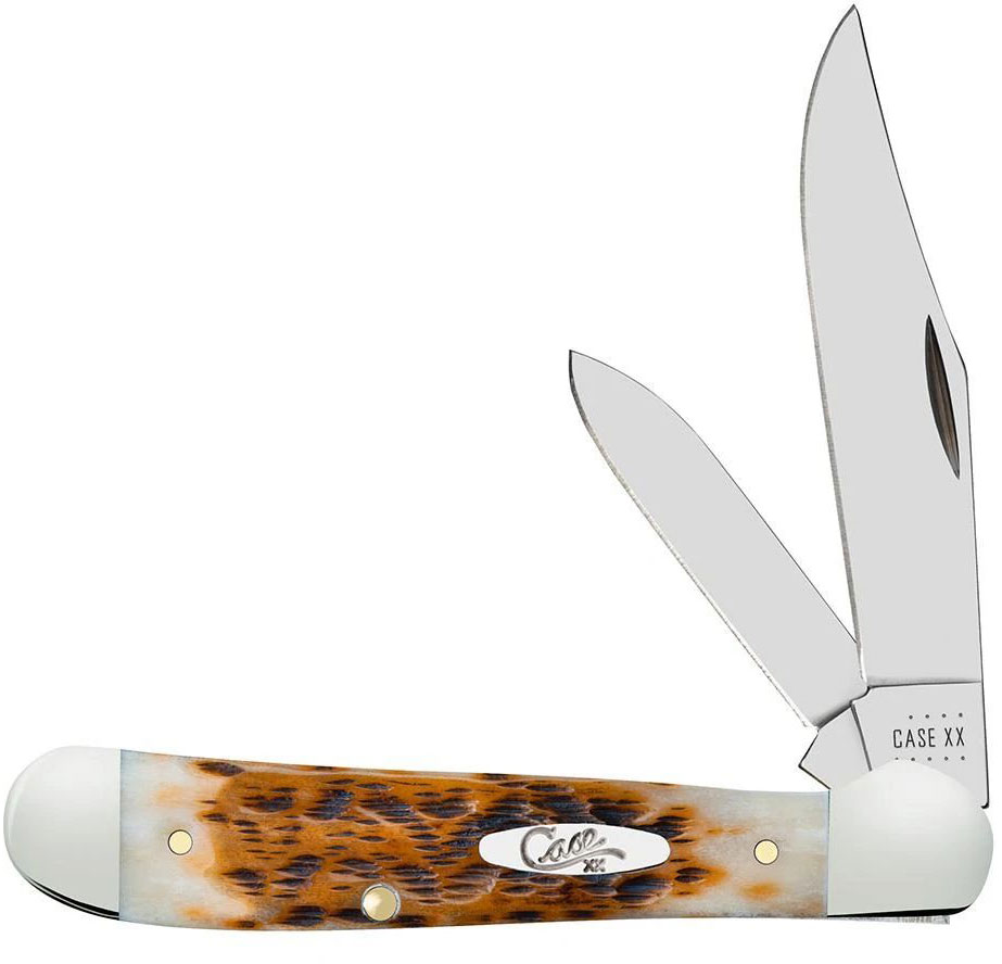 Case Amber Bone Peach Seed Jig Chrome Vanadium Copperhead Pocket Knife (30091)