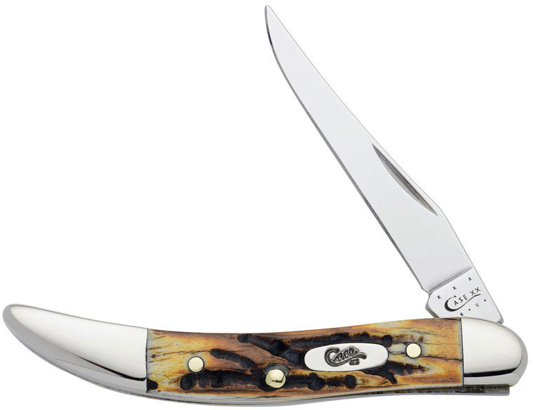 Case Genuine Stag Small Texas Toothpick Pocket Knife w/Long Clip Blade, Genuine Stag Handle 5532
