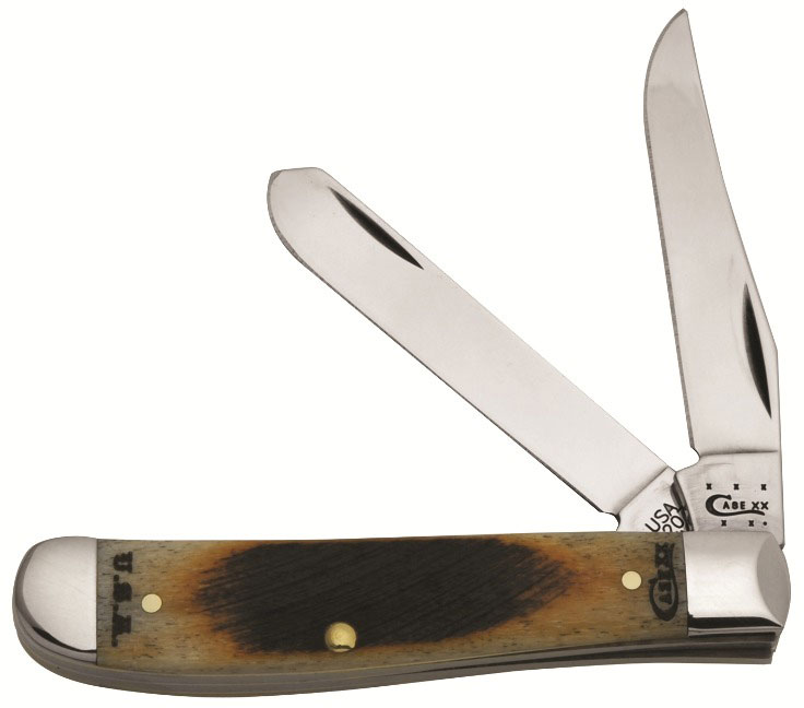 Case Mini Trapper Pocket Knife w/Clip/Spey Blades & Amber Bone Handle 58169