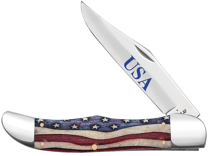Case Star Spangled Embellished Smooth Natural Bone Folding Hunter Pocket Knife (64130)
