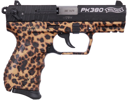 Walther PK380 Double Action Pistol 5050319, 380 ACP, 3.66", Polymer Cheetah Print Grips, Black Finish, 8 Rd