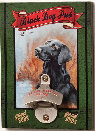 Big Sky Carvers Black Dog Pub Bottle Opener Wood Wall Sign (B5050236)
