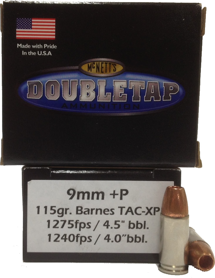 DoubleTap Handgun Ammunition 9MM115X20, 9MM+P, Barnes TAC-XP, 115 GR, 20 Rd/bx