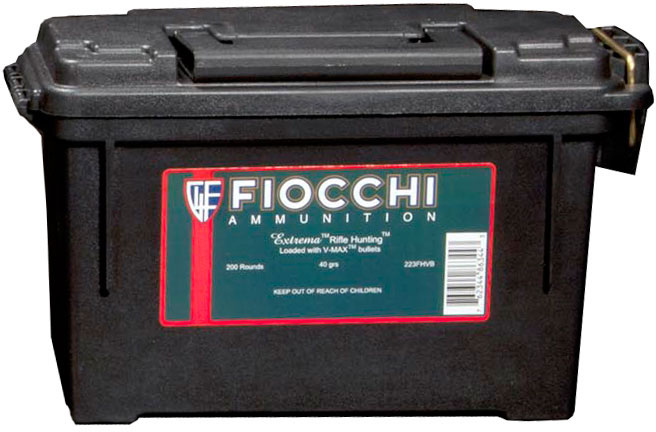 Fiocchi Extrema Rifle Ammunition 223FHVB, 223 Remington, Hornady V-Max Polymer Tip, 40 GR, 3650 fps, 200 Rd/Can