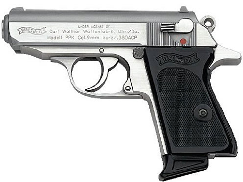 Walther PPK Semi-Auto Pistol 2246001, 380 ACP, 3.35", Black Plastic Grip, Stainless Finish, 6 Rd