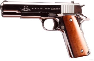 Rock Island Armory Standard GI 1911 Pistol 51433, 45 ACP, 5 in, Wood Grips, Polished Nickel Finish, 8 Rd