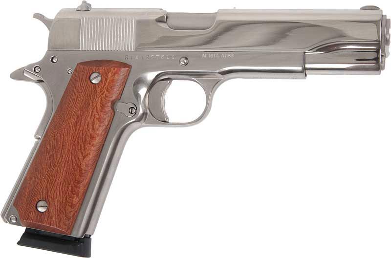 Rock Island Armory Standard GI 1911 Pistol 51439, 45 ACP, 5 in, Polymer Grips, Matte Nickel Finish, 8 Rd