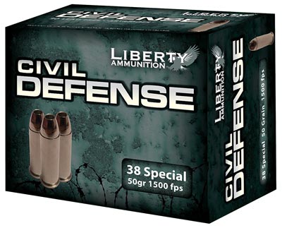 Liberty Civil Defense Pistol Ammunition LACD38025, 38 Special, Hollow Point, 50 GR, 1500 fps, 20 Rd/bx