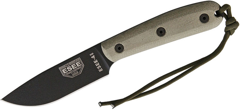 ESEE Knives ESEE-4HM Fixed Blade Knife w/Black Plain Edge Blade, Leather Sheath (ESEE-4HM-B)