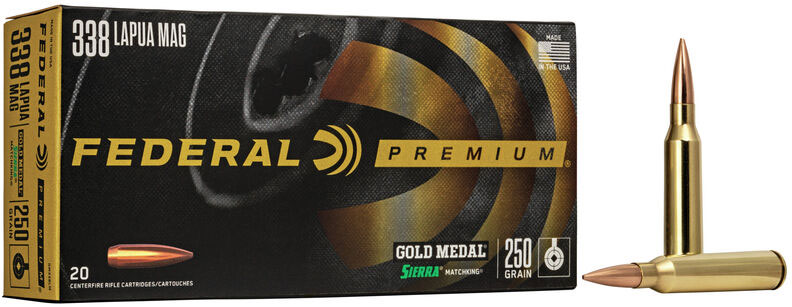 Federal Gold Medal Match Cartridge GM338LM, 338 Lapua Magnum, Sierra MatchKing BTHP, 250 GR, 2950 fps, 20 Rd/bx