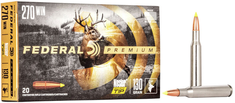 Federal Premium Vital-Shok Rifle Ammunition P270F, 270 Winchester, Nosler Ballistic Tip, 130 GR, 3060 fps, 20 Rd/bx