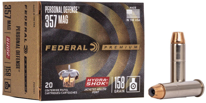 Federal Premium Vital-Shok Pistol Ammunition P357HS1, 357 Magnum, Hydra-Shok JHP (JHP), 158 GR, 1240 fps, 20 Rd/bx