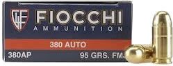 Fiocchi Shooting Dynamics Pistol Ammunition 380AP, 380 ACP, Full Metal Jacket (FMJ), 95 GR, 1010 fps, 50 Rd/bx