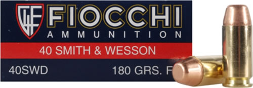 Fiocchi Shooting Dynamics Pistol Ammunition 40SWD, 40 S&W, Full Metal Jacket Flat Nose (FN), 180 GR, 1000 fps, 50 Rd/bx