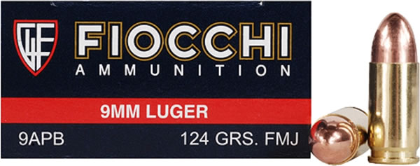 Fiocchi Shooting Dynamics Pistol Ammunition 9APB, 9mm, Full Metal Jacket (FMJ), 124 GR, 1180 fps, 50 Rd/bx