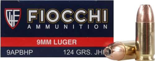 Fiocchi Shooting Dynamics Pistol Ammunition 9APBHP, 9MM, Jacketed Hollow Point (JHP), 124 GR, 1100 fps, 50 Rd/bx