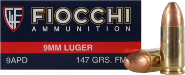 Fiocchi Shooting Dynamics Pistol Ammunition 9APD, 9mm, Full Metal Jacket (FMJ), 147 GR, 1000 fps, 50 Rd/bx